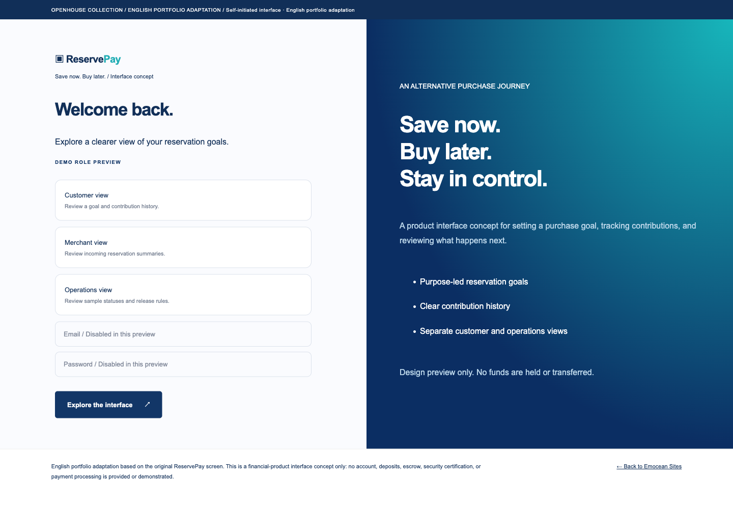 ReservePay English purchase-goal interface concept